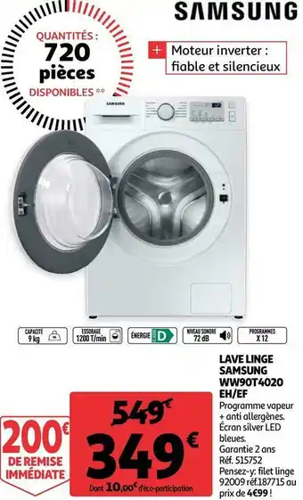 Auchan Samsung lave linge ww90t4020 eh/ef offre