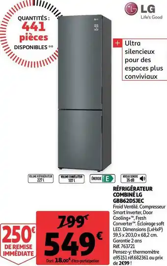 Auchan Lg réfrigérateur combiné gbb62dsjec offre