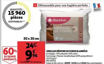 Auchan Blanrêve oreiller mémoire de forme offre