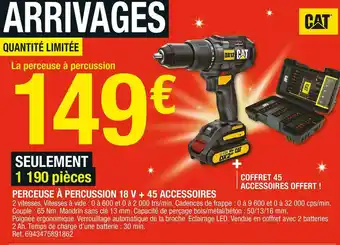 Brico Dépôt Perceuse à percussion 18 v + 45 accessoires offre