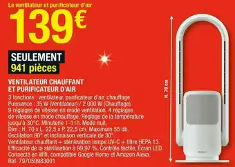 Ventilateur chauffant et purificateur d’air