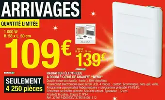 Brico Dépôt Radiateur électrique à double cœur de chauffe "dyno" offre