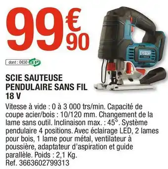 Brico Dépôt Scie sauteuse pendulaire sans fil 18 v offre