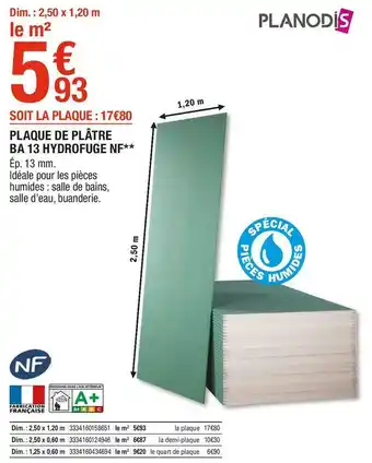 Brico Dépôt Plaque de plâtre ba 13 hydrofuge nf offre