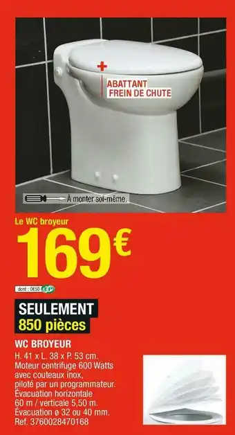 Brico Dépôt Wc broyeur offre