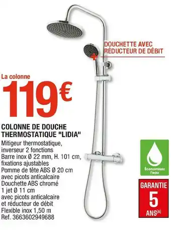Brico Dépôt Colonne de douche thermostatique "lidia" offre