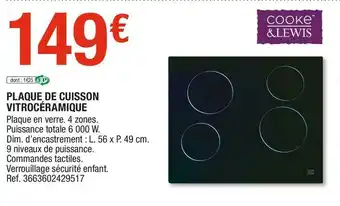 Brico Dépôt Cooke & lewis plaque de cuisson vitrocéramique offre