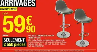 Brico Dépôt Lot de 2 tabourets de bar "smith" gris offre