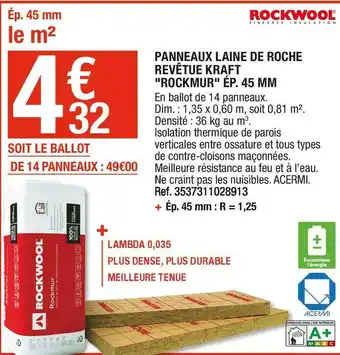 Brico Dépôt Rockwool panneaux laine de roche revêtue kraft "rockmur" ép. 45 mm offre