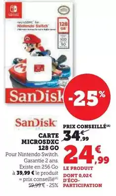 Hyper U Sandisk - carte microsdxc 128 go offre