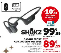 Hyper U SHOKZ Casque sport conduction osseuse offre