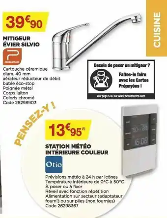 Bricomarché Mitigeur évier Silvio, Station Météo Intérieure Couleur offre