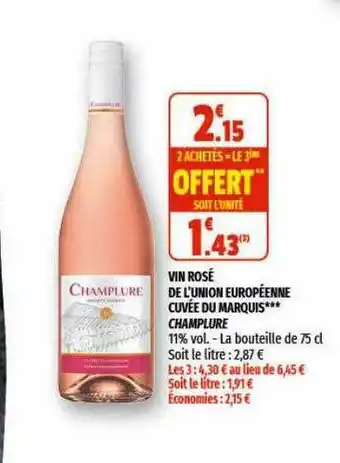 Coccinelle Express Vin Rosé De L'union Européenne Cuvée Du Marquis Champlure offre