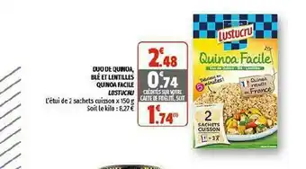 Coccinelle Supermarché Duo De Quinoa, Blé Et Lentilles Quinoa Facile Lustucru offre