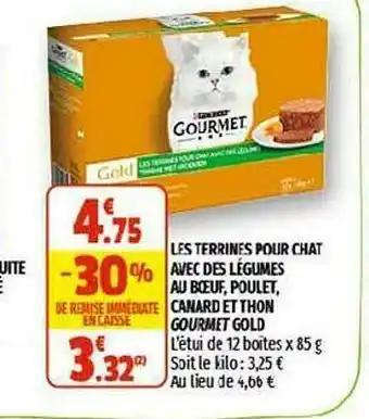 Coccinelle Supermarché Les Terrines Pour Chat Avec Des Légumes Au Boeuf, Poulet, Canard Et Thon Gourmet Gold offre