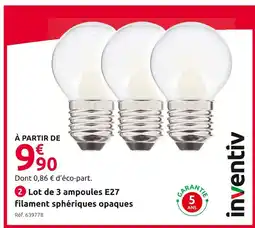 Mr Bricolage INVENTIV Lot de 3 ampoules E27 filament sphériques opaques offre