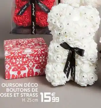 Ourson Déco Boutons de Roses et Strass