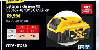 Screwfix DEWALT Batterie à glissière XR DCB184-XJ 18V 5,0Ah Li-ion offre