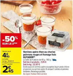 Carrefour Market Guyader - verrines apéro thon au chorizo poivrons rouges et fromage frais offre