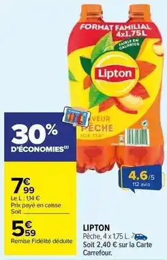 Carrefour Market Lipton - pêche, 4x offre