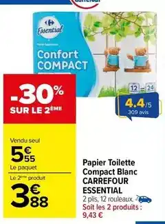 Carrefour Market Carrefour - papier toilette compact blanc offre