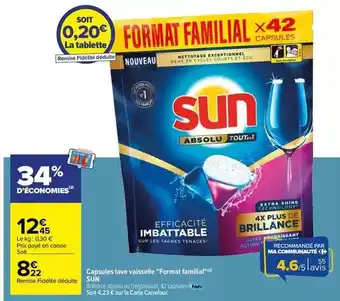 Carrefour Sun - capsules lave vaisselle format familial offre