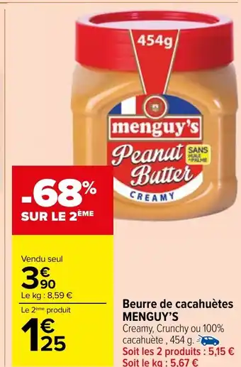 Carrefour Market MENGUY'S Beurre de cacahuètes offre