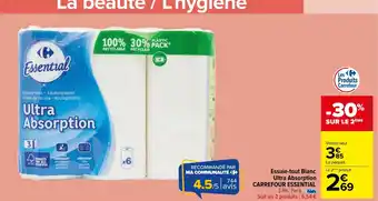 Carrefour Market CARREFOUR ESSENTIA Essuie-tout Blanc Ultra Absorption offre