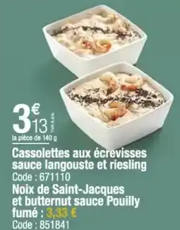 Promocash Cassolettes aux écrevisses sauce langouste et riesling offre