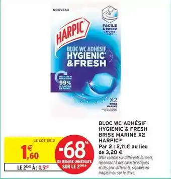 Intermarché Harpic - bloc wc adhesif hygienic & fresh brise marine x2 offre