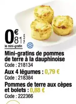 Promocash Mini-gratins de pommes de terre à la dauphinoise offre