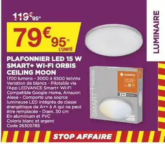 Bricomarché Plafonnier Led 15 W Smart+ Wi-Fi Orbis Ceiling Moon offre