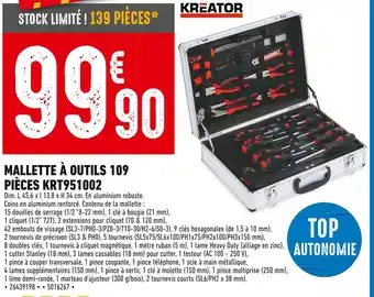 Brico Cash Kreator Mallette à outils 109 pièces KRT951002 offre