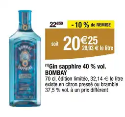 Carrefour BOMBAY Gin sapphire 40 % vol offre