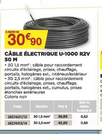 Bricomarché Cable èlectrique U-1000 R2V 50 M offre