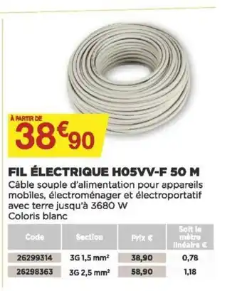 Bricomarché Fil èlectrique H05VV-F 50 m offre