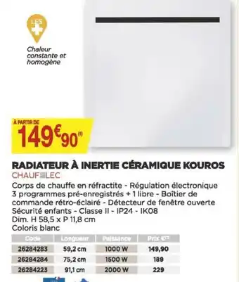 Bricomarché Radiateur A Inertie Cèramique Kouros offre