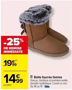 Carrefour Botte fourrée femme offre