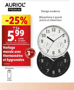 Lidl AURIOL Horloge murale avec thermomètre et hygromètre offre