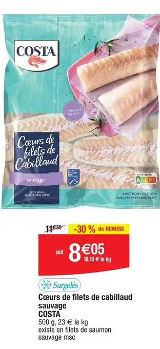 Migros COSTA Cœurs de filets de cabillaud sauvage offre