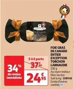 Auchan Jean larnaudie - foie gras de canard entier exception torchon offre