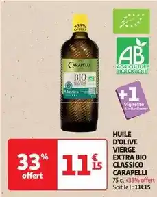 Auchan Supermarché Carapelli - huile d'olive vierge extra bio classico offre