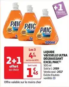 Auchan Supermarché Paic - liquide vaisselle ultra dégraissant excel offre