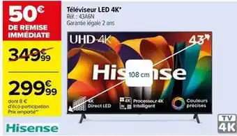 Carrefour Hisense - téléviseur led 4k 43a6n offre