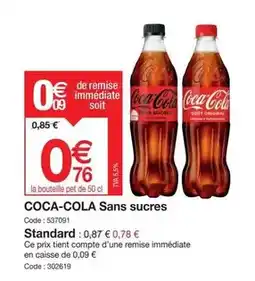 Promocash Coca cola - sans sucres standard offre