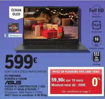 E.Leclerc ASUS Pc portable r1504fa-l11263w offre