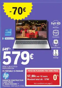 E.Leclerc HP Pc portable 15-fd0084nf offre