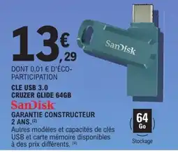 E.Leclerc SANDISK Cle usb 3.0 cruzer glide 64gb offre