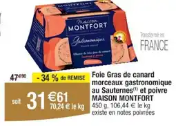 Cora MAISON MONTFORT Foie Gras de canard morceaux gastronomique au Sauternes et poivre offre