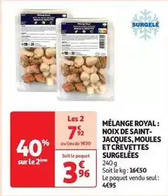 Auchan Mélange royal: noix de saint jacques, moules et crevettes surgelées offre